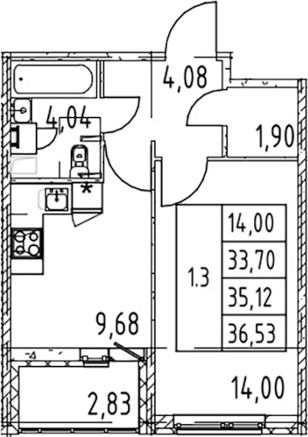 1-комнатная квартира 33.7 м², 1/12 эт., ЖК «Полис ЛАВрики»